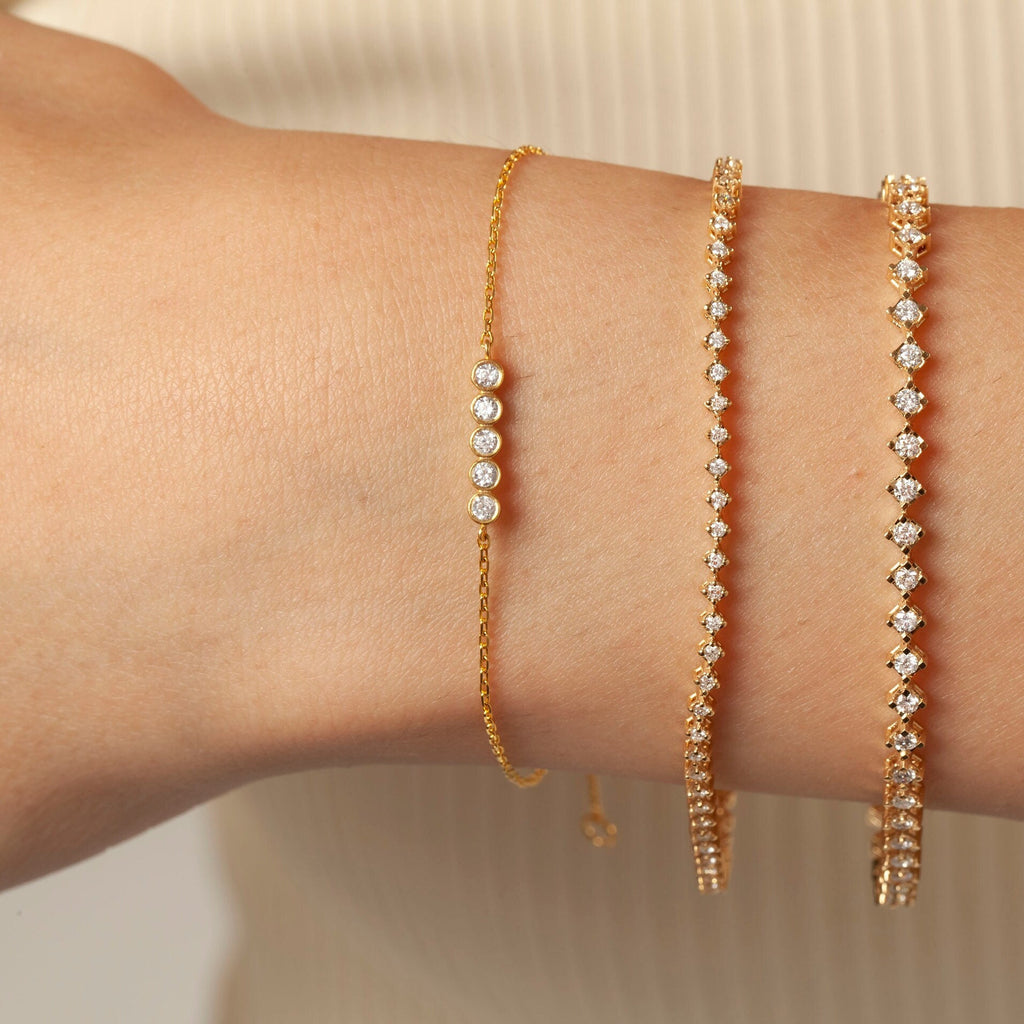 Diamond Bar Bracelet / 14k Gold and Diamond Bar Bracelet / Dainty Diamond Bracelet / Holiday Gift / Diamond Birthday Present