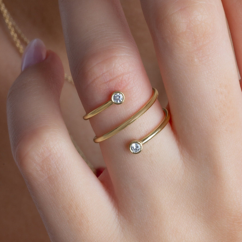 Diamond Spiral Cuff Ring / 14k Gold Spiral Diamond Cuff Ring / Anniversary Ring / Wedding Band / Stacking Ring / Bridal Gift / Birthday Gift