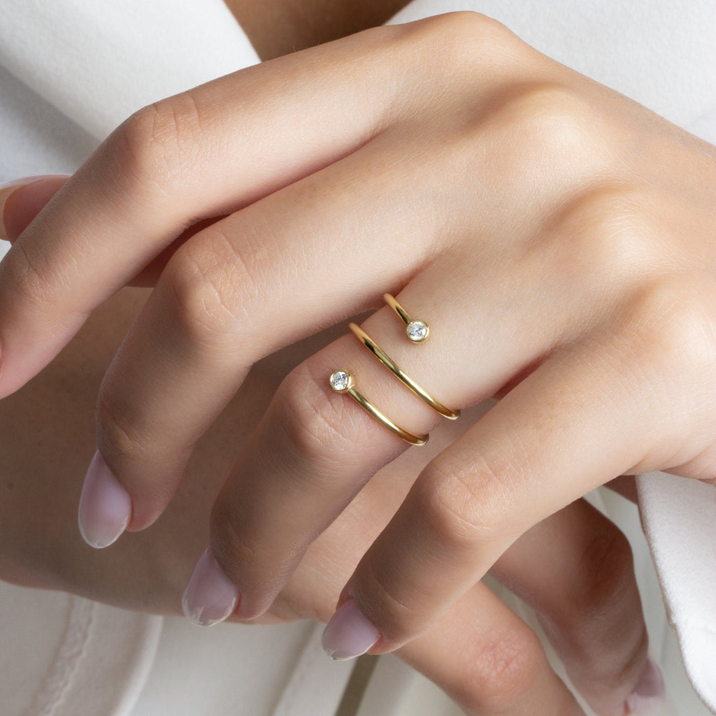 Diamond Spiral Cuff Ring / 14k Gold Spiral Diamond Cuff Ring / Anniversary Ring / Wedding Band / Stacking Ring / Bridal Gift / Birthday Gift