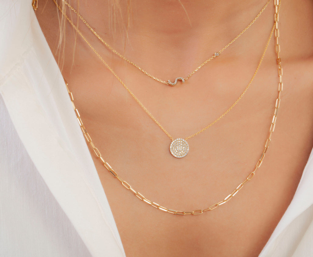 Diamond Initial Necklace / 14k Gold Diamond Single Initial Necklace with Solitaire Bezel Diamond / Birthday Gift / Graduation Gift