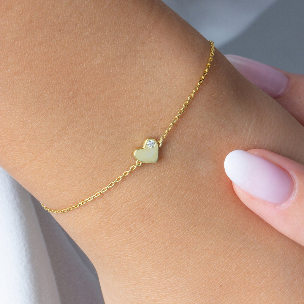 Diamond Heart Bracelet / Mini Heart Bracelet / Dainty Heart Bracelet / Birthday / Holiday Gift