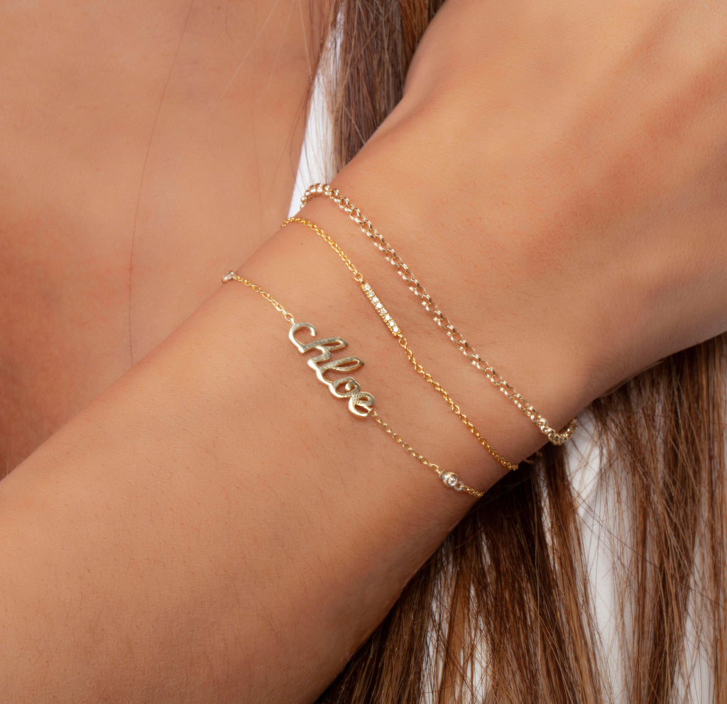 Diamond Name Bracelet / 14k Personalized Diamond Cursive Name Bracelet / Personalized Diamond Letter Bracelet / Script Name Bracelet