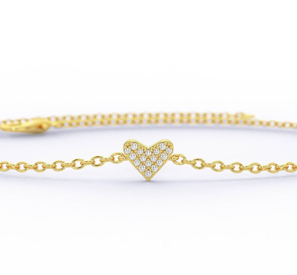 Diamond Heart Bracelet / 14k Diamond Heart Bracelet / Dainty Heart Bracelet / Holiday Gift