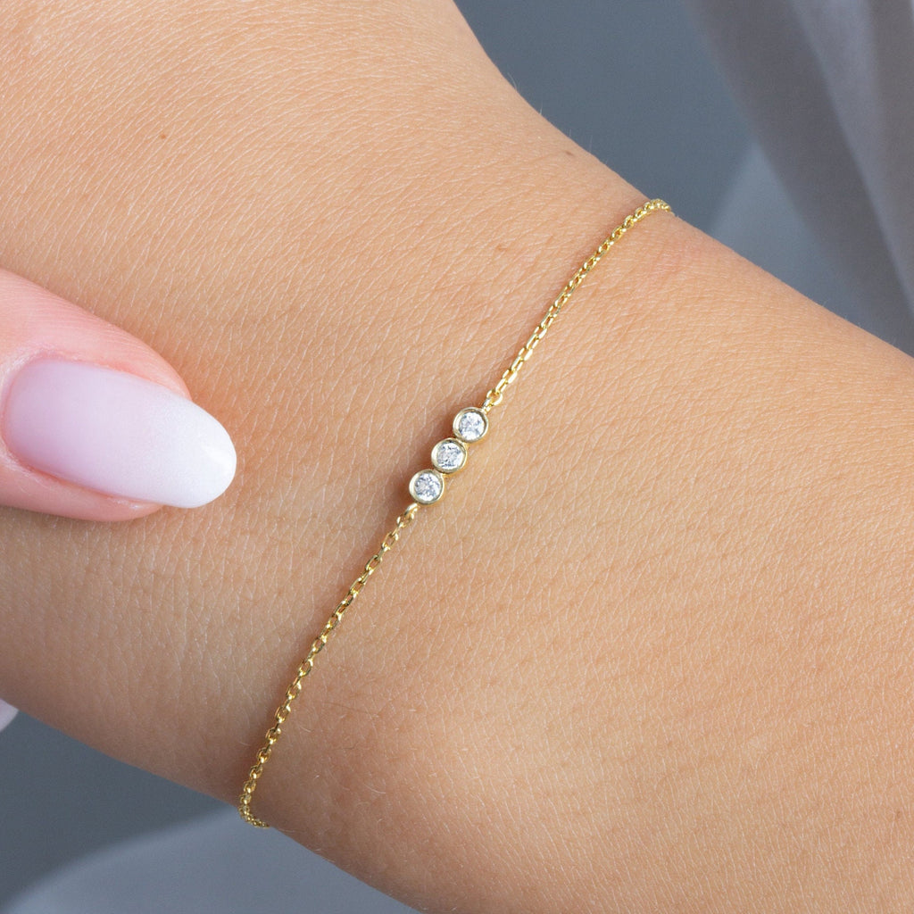 Diamond Bar Bracelet / Bezel Set Tria Bracelet / Dainty Diamond Bracelet / Holiday Gift