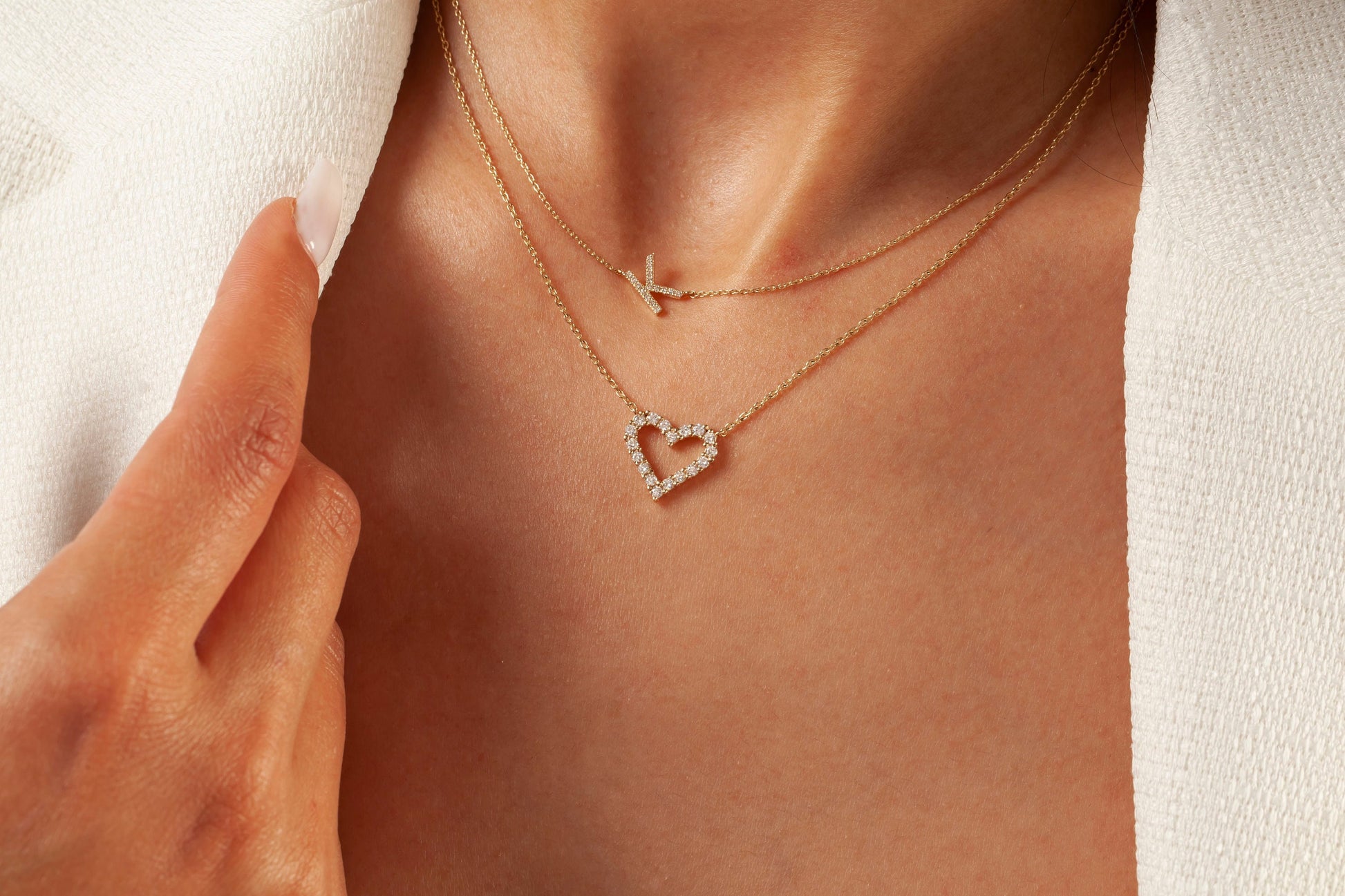 14k Gold and Solitaire Heart Diamond Necklace