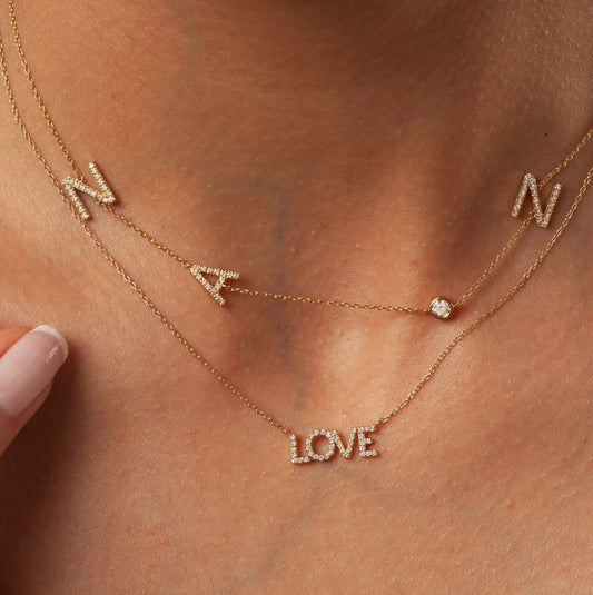 Diamond Love Necklace / Dainty Love Necklace / Personalized Diamond Letter Necklace / Birthday Gift / Diamond Gift Ideas