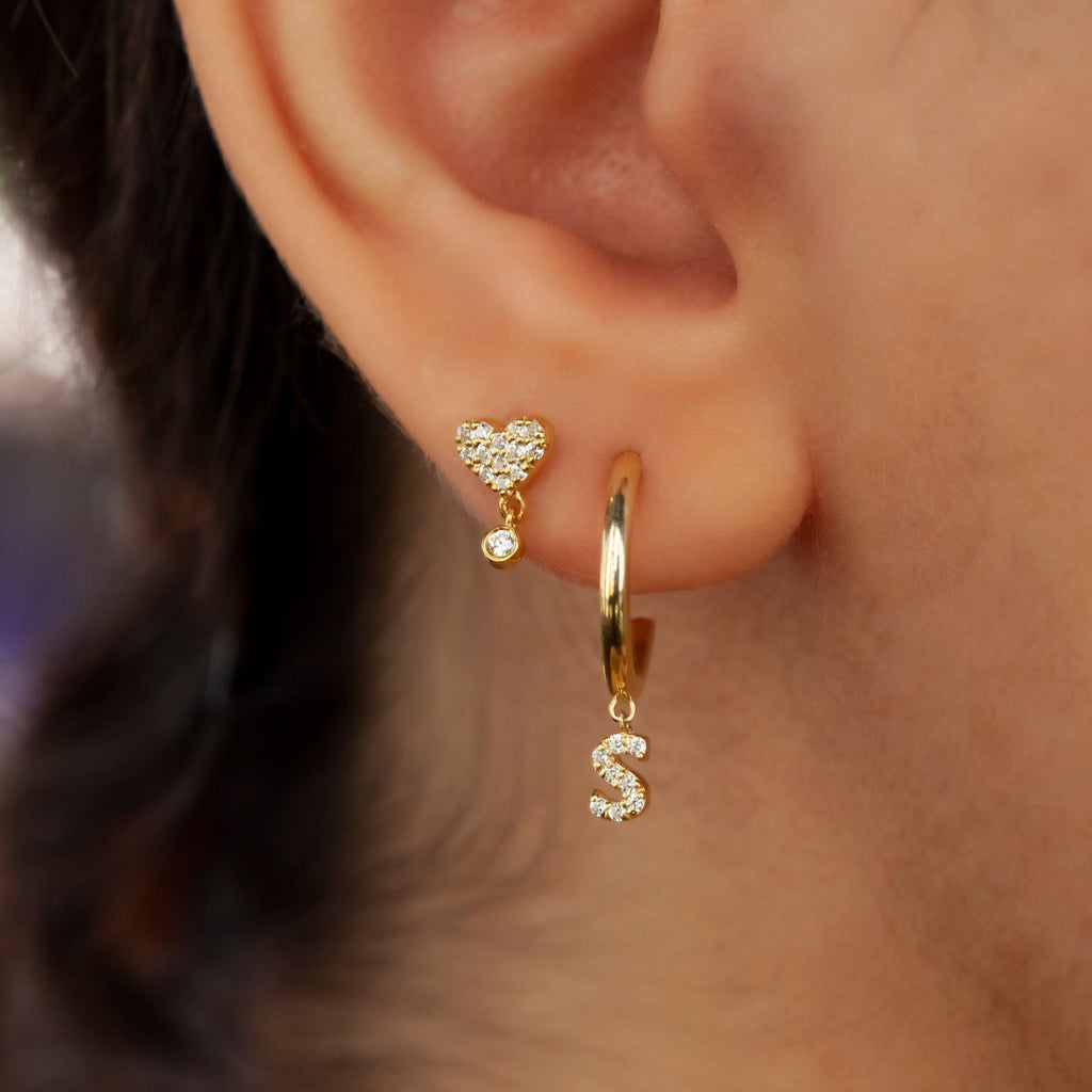 Diamond Hoop Earrings / 14k Dangling Diamond Hoop Earrings / Anniversary Gift / Birthday Gift / Graduation Gift / Bridal Gift / Wedding Gift