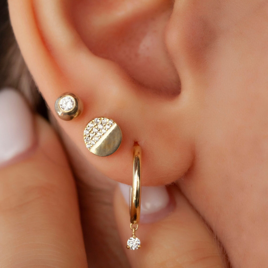 Dangling Hoop Earrings / 14k Gold Dangling Diamond Hoop Earrings / Diamond Huggies / Birthday Gift