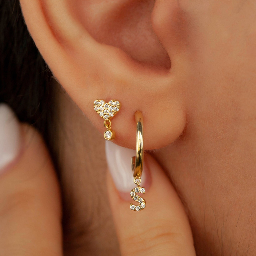 Diamond Hoop Earrings / 14k Dangling Diamond Hoop Earrings / Anniversary Gift / Birthday Gift / Graduation Gift / Bridal Gift / Wedding Gift