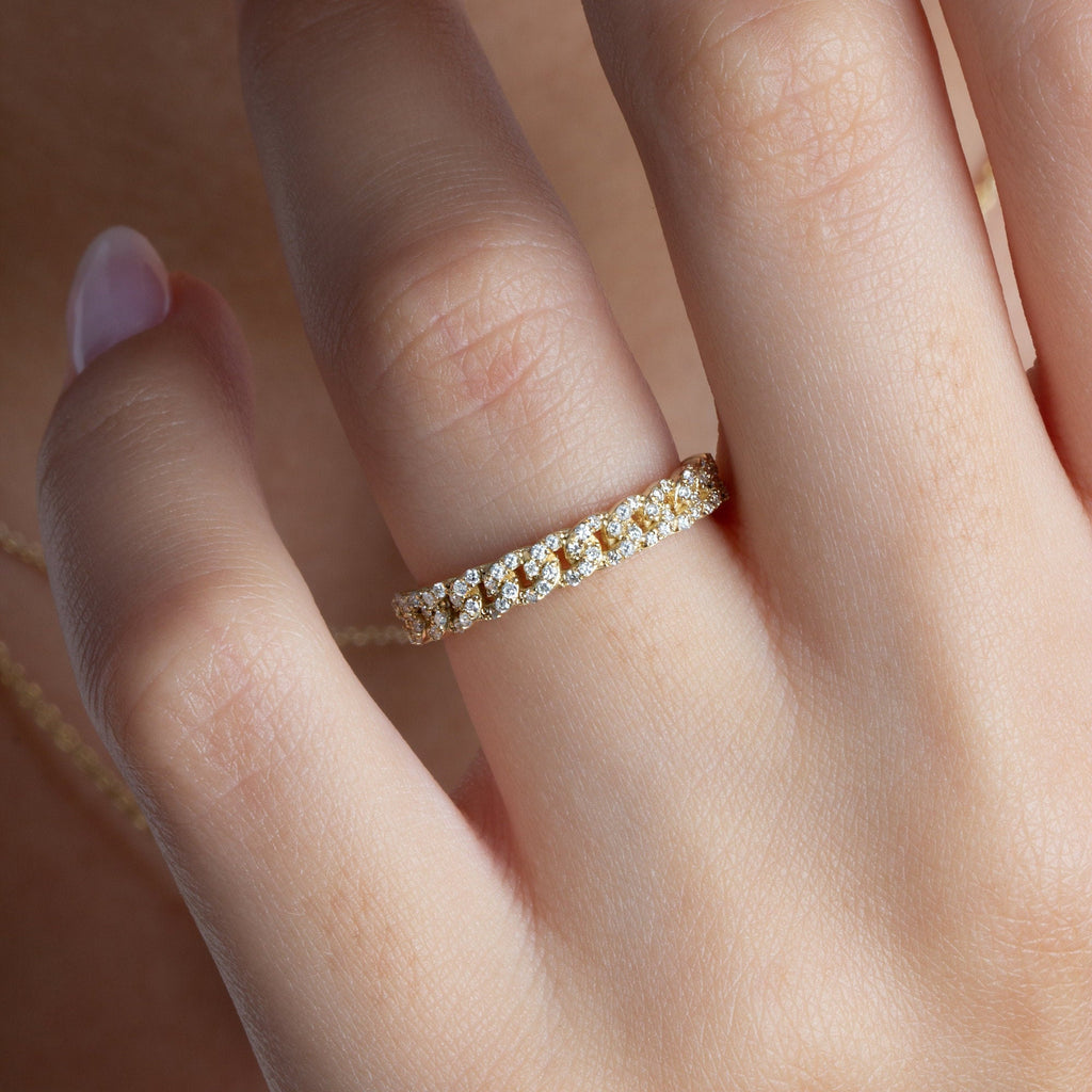 Diamond Stacking Ring / 14k Gold Diamond Link Stacking Ring / Diamond Cuban Chain Ring / Diamond Stacking Ring / Bridal Gift