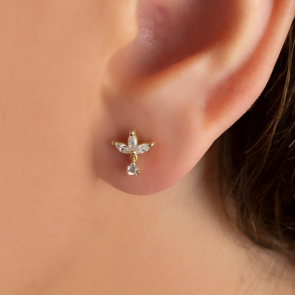 Diamond Dangling Lotus Earrings / Dangling Diamond Earrings / Diamond Holiday Gift Ideas