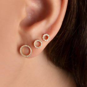 14k Gold Diamond Circle Studs: Halo Earrings