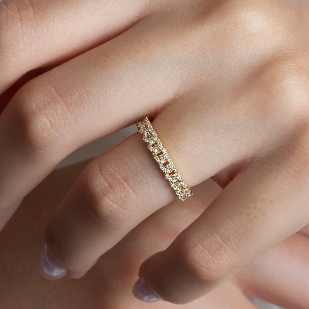 Diamond Stacking Ring / 14k Gold Diamond Link Stacking Ring / Diamond Cuban Chain Ring / Diamond Stacking Ring / Bridal Gift