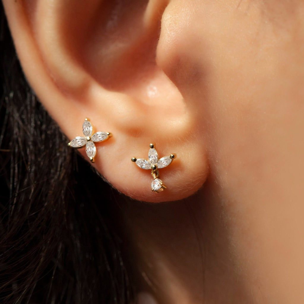 Diamond Dangling Lotus Earrings / Dangling Diamond Earrings / Diamond Holiday Gift Ideas