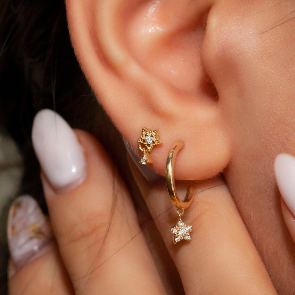 Diamond Star Studs / 14k Gold Diamond Star Earrings / Solitaire Diamond Star Studs / Graduation Gift / Birthday / Anniversary Gift