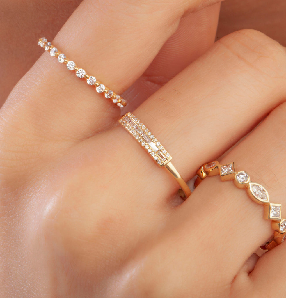 Baguette Diamond Stacking Ring / 14k Gold Baguette Diamond Wedding Band / Diamond Stacking Ring / Anniversary Gift / Diamond Gift Ideas