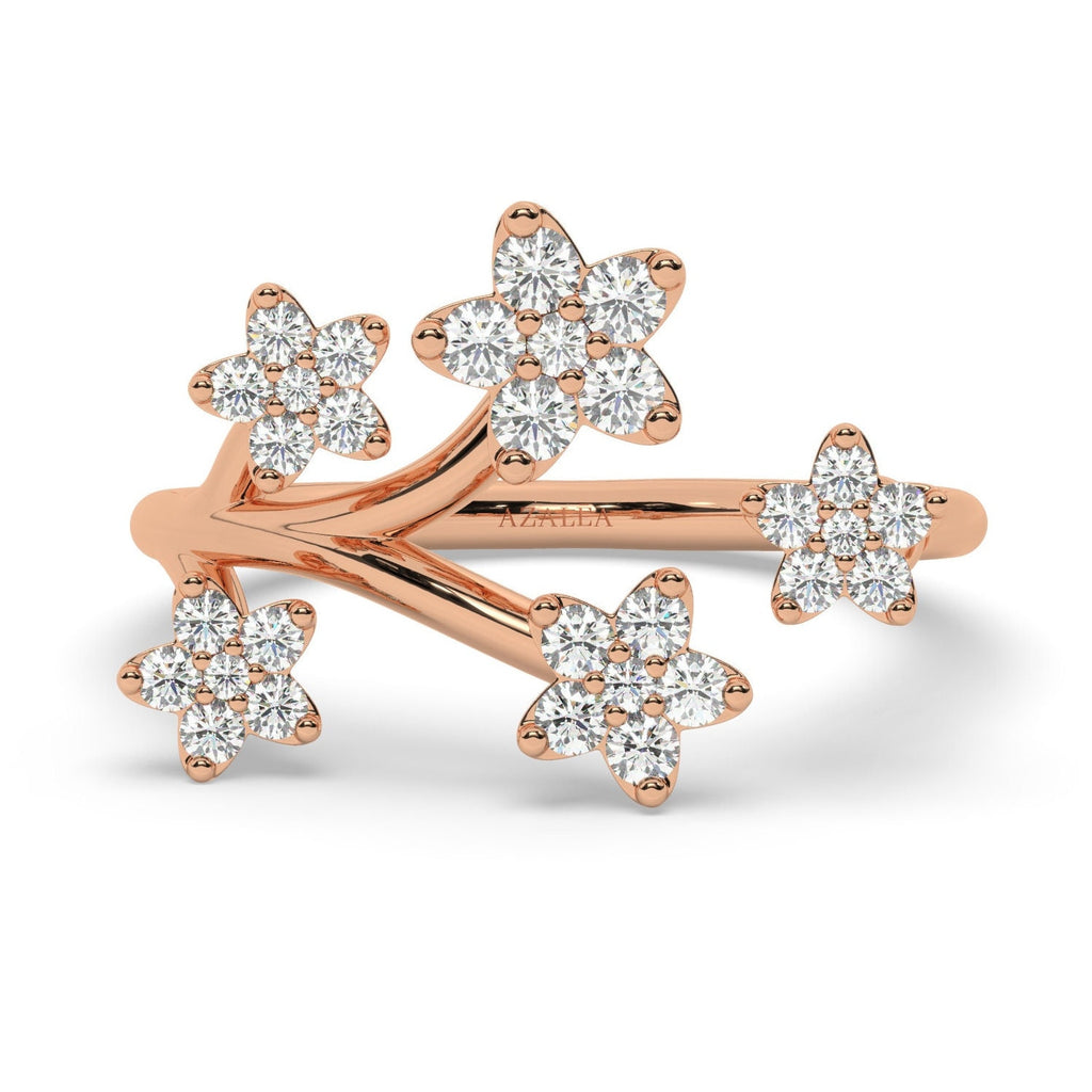 Diamond Floral Design Ring / 14k Gold Diamond Flower Ring / Flower stacking ring / Floral Statement Ring / Birthday Gift