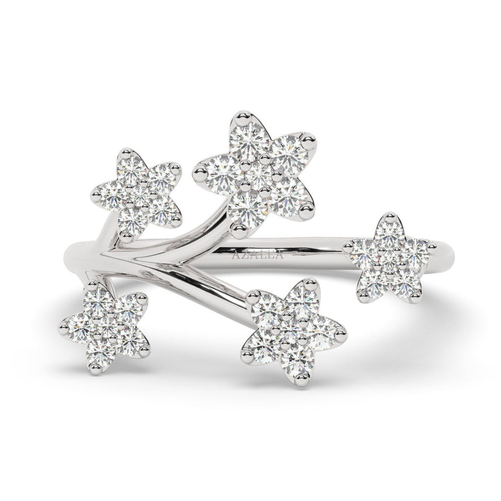 Diamond Floral Design Ring / 14k Gold Diamond Flower Ring / Flower stacking ring / Floral Statement Ring / Birthday Gift