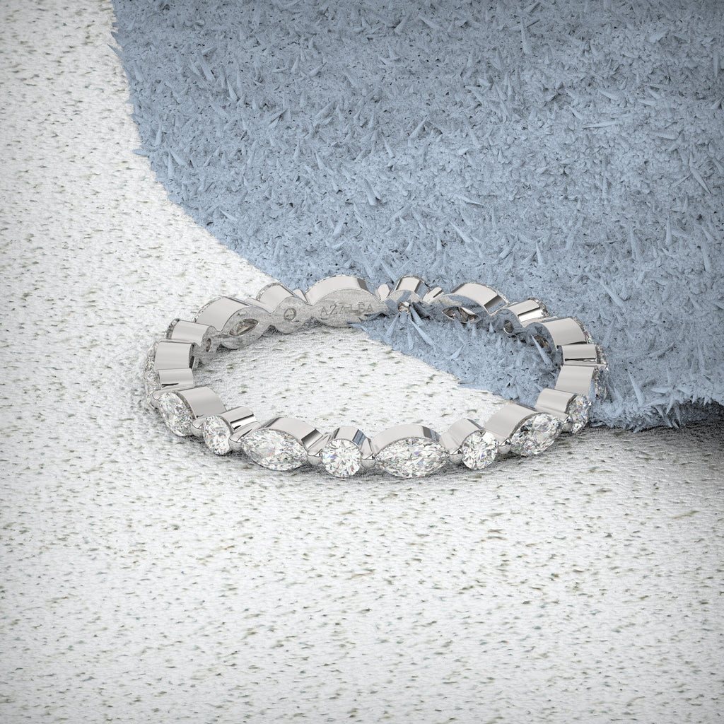 Alternating Diamond Eternity Wedding Band / 14k Marquise and Round Diamond Eternity Wedding Ring / Stacking Ring / Diamond Bridal Gift Ideas