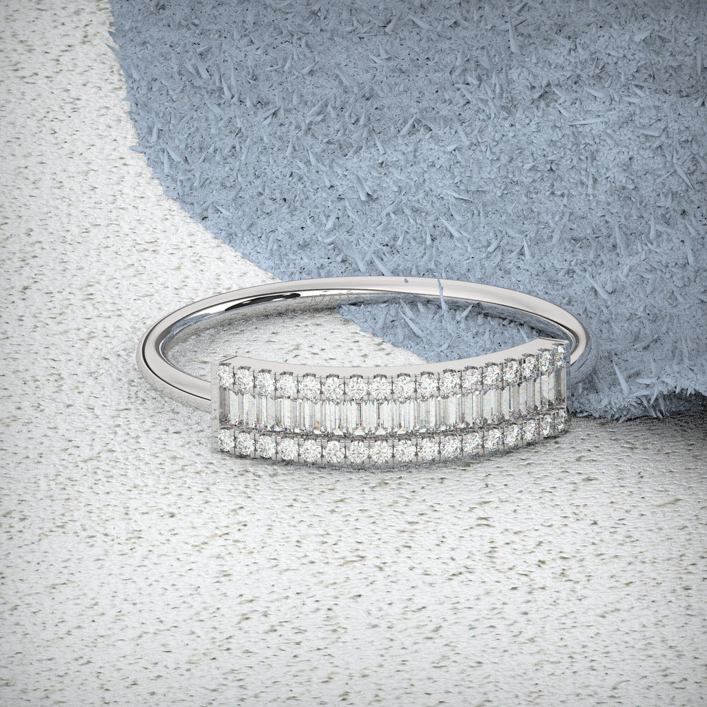 14k Solid Gold Baguette Diamond Wedding Band – Dainty Set Half Eternity Ring, Fine Gold Jewelry Gift, Stackable Ring for Her