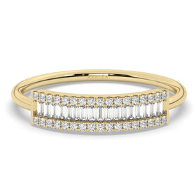 14k Solid Gold Baguette Diamond Wedding Band – Dainty Set Half Eternity Ring, Fine Gold Jewelry Gift, Stackable Ring for Her