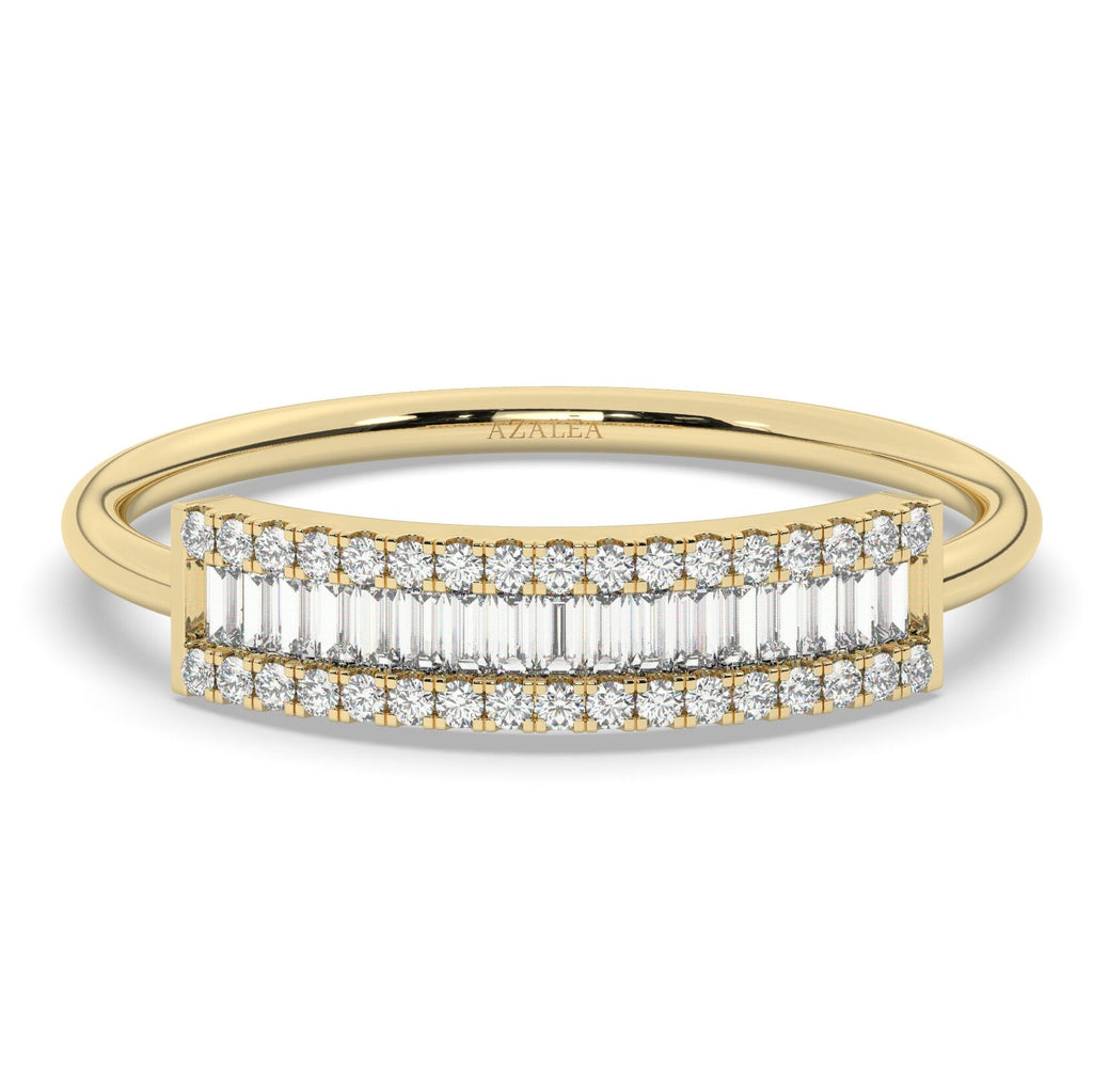 14k Solid Gold Baguette Diamond Wedding Band – Dainty Set Half Eternity Ring, Fine Gold Jewelry Gift, Stackable Ring for Her