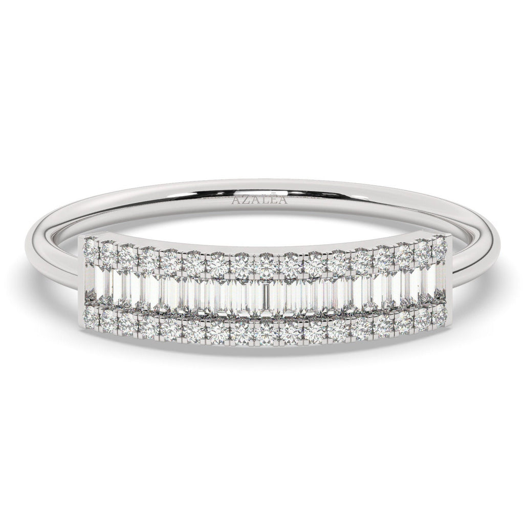 14k Solid Gold Baguette Diamond Wedding Band – Dainty Set Half Eternity Ring, Fine Gold Jewelry Gift, Stackable Ring for Her