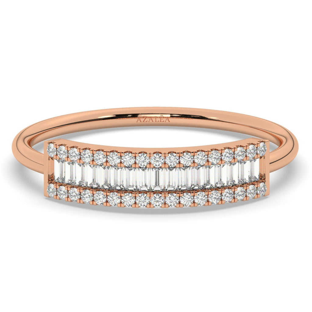 14k Solid Gold Baguette Diamond Wedding Band – Dainty Set Half Eternity Ring, Fine Gold Jewelry Gift, Stackable Ring for Her