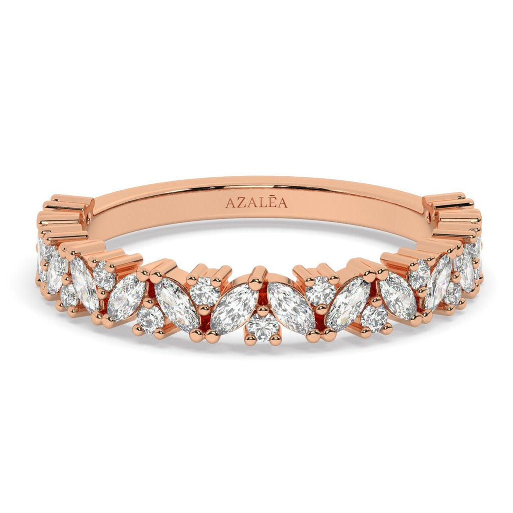 Diamond Wedding Band / 14k Marquise and Round Diamond Wedding Ring / Wedding Band / Stacking Ring / Diamond Bridal Gift Ideas