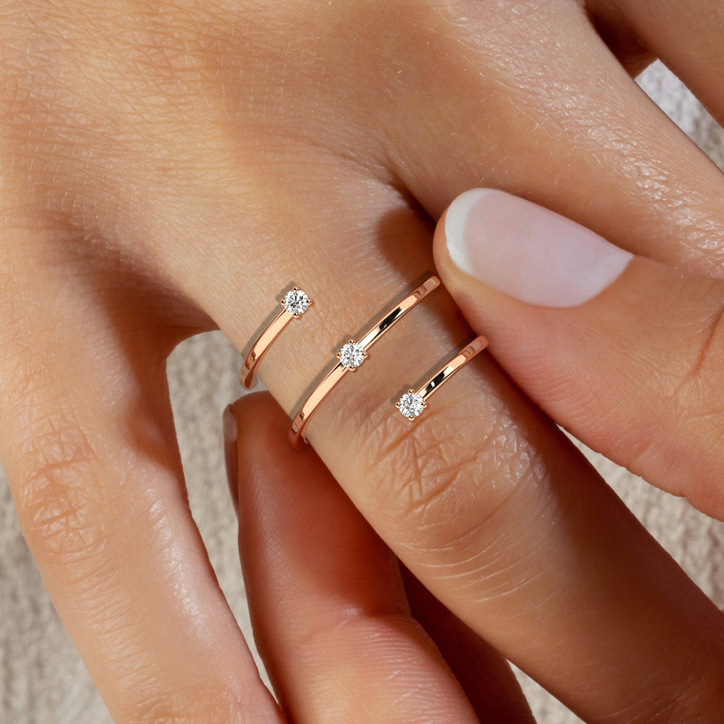 Diamond Spiral Cuff Ring / 14k Gold Spiral Diamond Cuff Ring / Diamond Spiral Ring/ Wedding Band / Stacking Ring / Birthday Gift