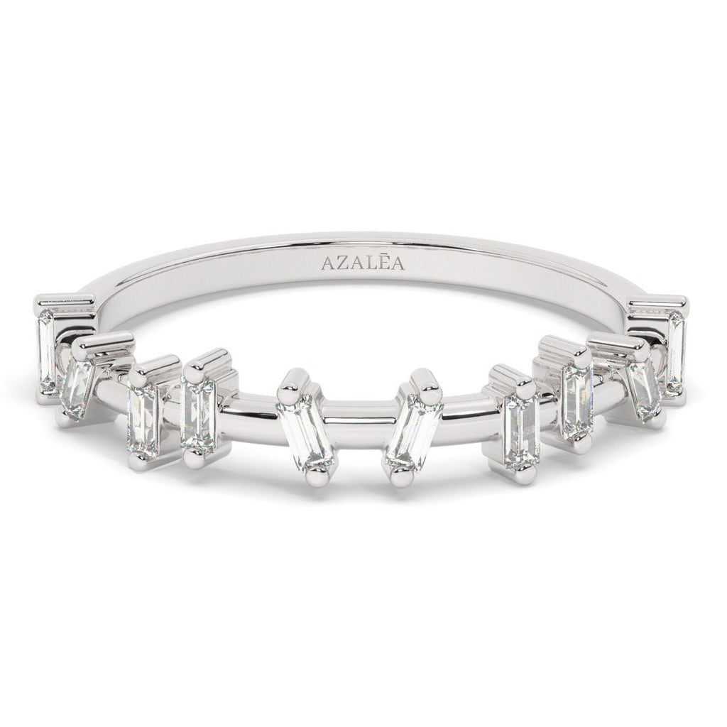 Baguette Diamond Stacking Ring, 14k Solid Gold Wedding Band, Minimalist Engagement, Dainty Ring, Bridal Ring, Anniversary Birthday Gift