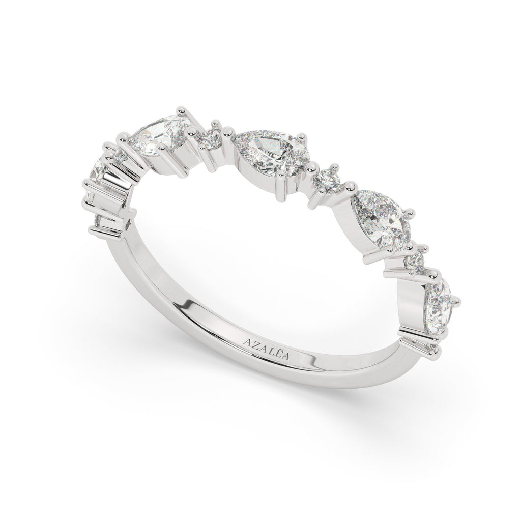 Pear Diamond Wedding Band / 14k Pear and Round Diamond Wedding Ring / Wedding Band / Stacking Ring / Diamond Bridal Gift Ideas