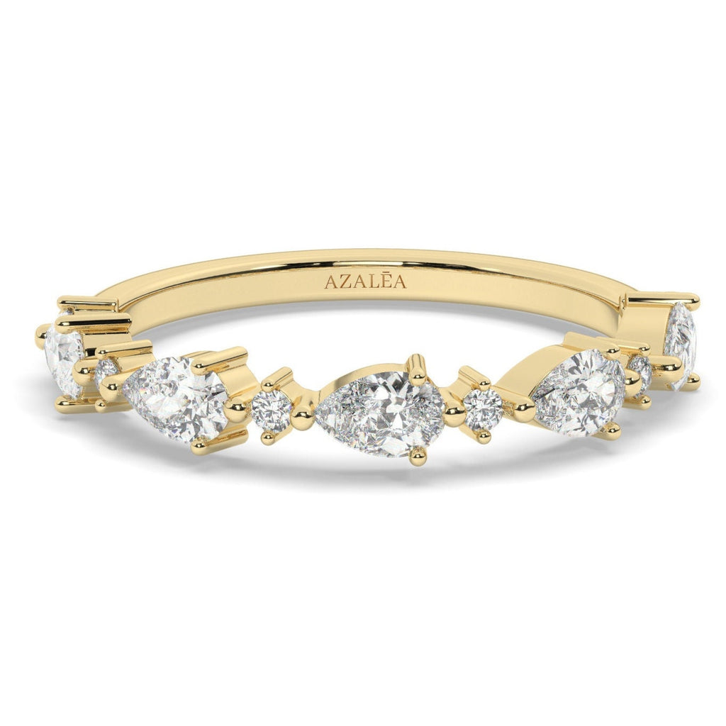 Pear Diamond Wedding Band / 14k Pear and Round Diamond Wedding Ring / Wedding Band / Stacking Ring / Diamond Bridal Gift Ideas