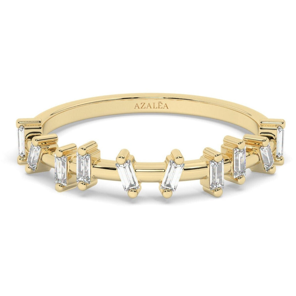 Baguette Diamond Stacking Ring, 14k Solid Gold Wedding Band, Minimalist Engagement, Dainty Ring, Bridal Ring, Anniversary Birthday Gift