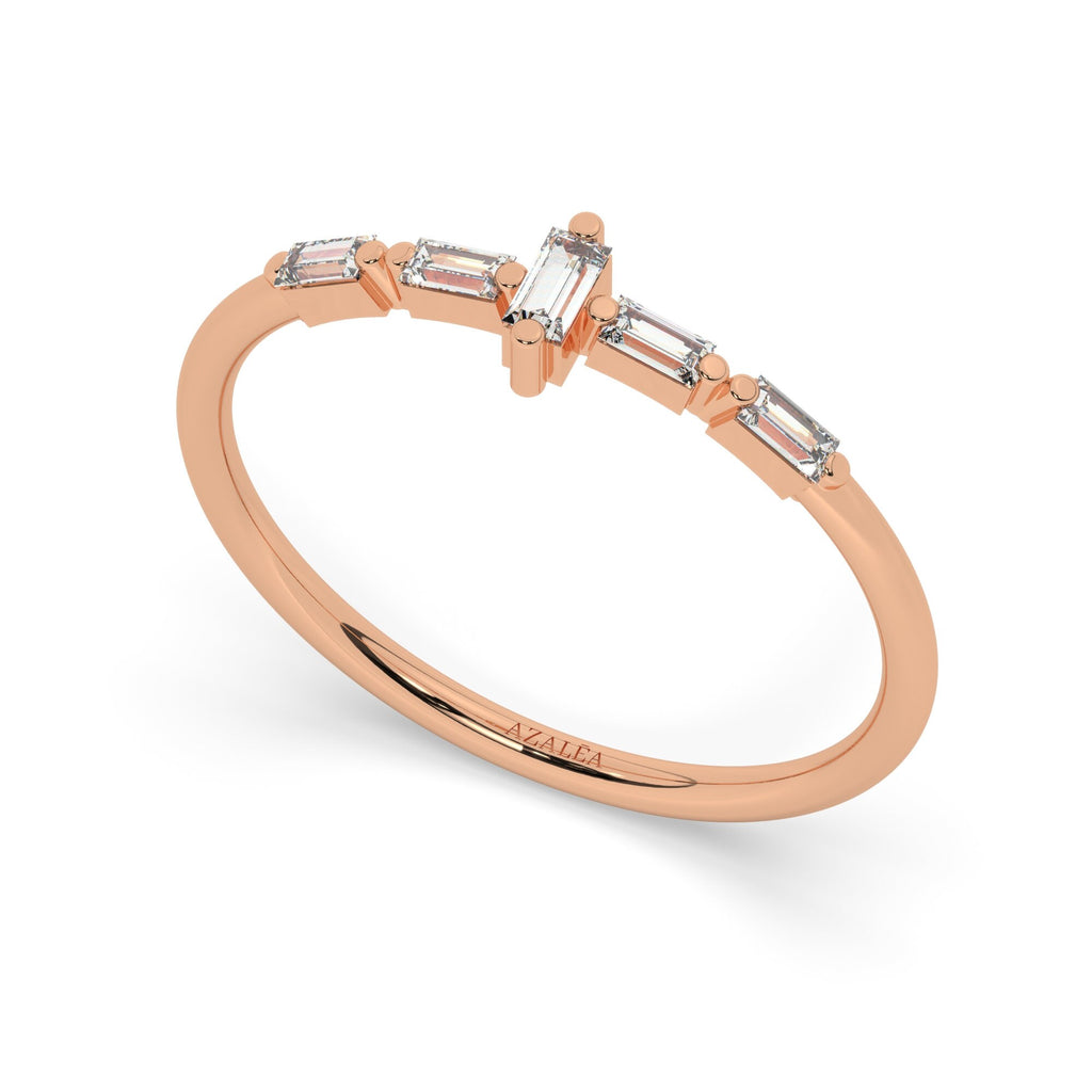 14k Gold Baguette Diamond Wedding Band / 0.15 CT Baguette Diamond Stacking Ring / Stackable Ring / Minimalist Diamond Jewelry