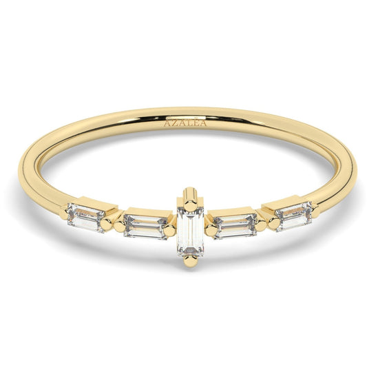 14k Gold Baguette Diamond Wedding Band / 0.15 CT Baguette Diamond Stacking Ring / Stackable Ring / Minimalist Diamond Jewelry