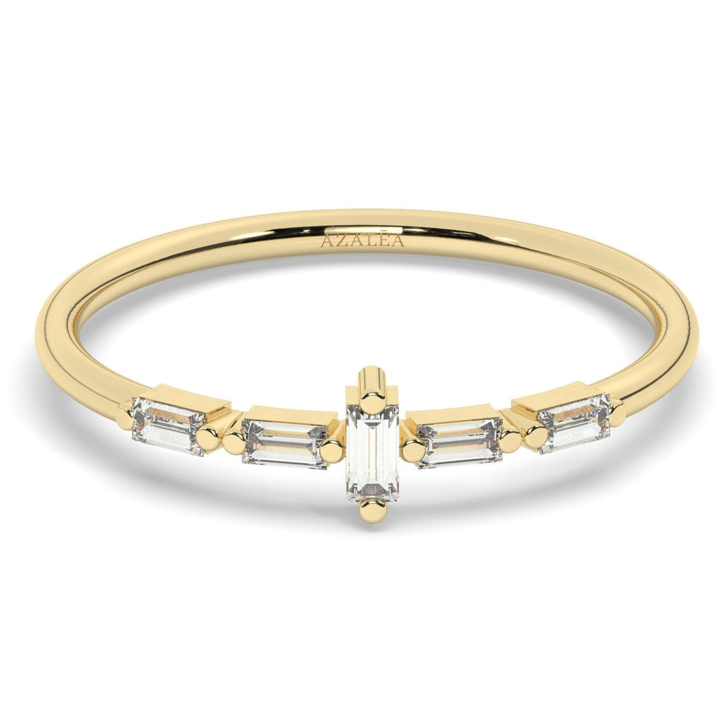 14k Gold Baguette Diamond Wedding Band / 0.15 CT Baguette Diamond Stacking Ring / Stackable Ring / Minimalist Diamond Jewelry
