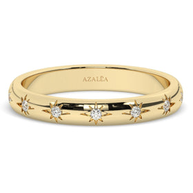 14k Gold Diamond Star Eternity Band: Stackable Wedding Ring