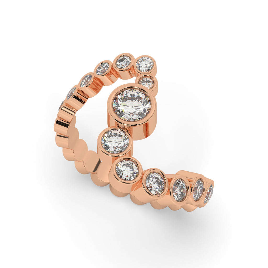 14k Gold Bezel Set Diamond Spiral Stacking Ring/ Promise Ring/ Wedding Band/ Unique Design Ring / Natural, Lab Diamond, Moissanite Ring