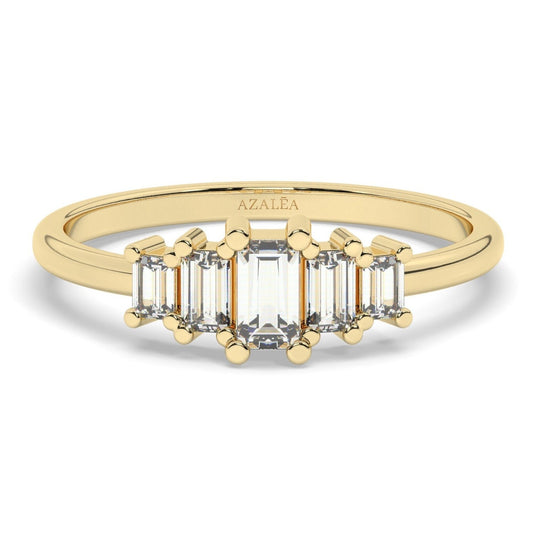 Baguette Diamond Engagement Ring / 14k Gold Baguette Diamond Wedding Band / Diamond Stacking Ring / Anniversary Gift