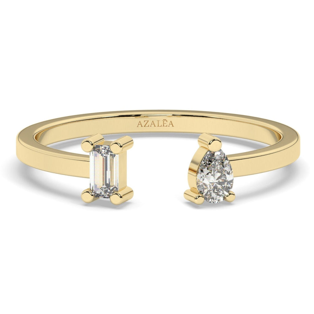 Diamond Cuff Ring / 14k Gold Pear and Baguette Diamond Cuff Band / Diamond Stacking Ring / Anniversary Gift / Diamond Gift Ideas