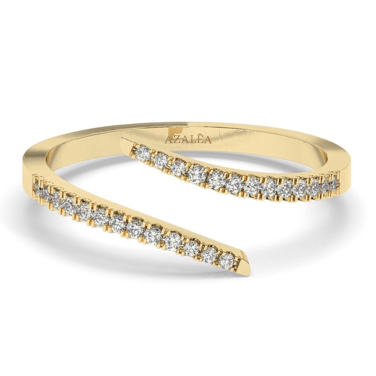 Diamond Spiral Cuff Ring / 14k Gold Spiral Diamond Cuff Ring / Anniversary Ring / Wedding Band / Stacking Ring / Bridal Gift / Birthday Gift