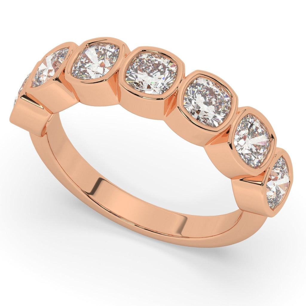 Cushion Cut Halfway Diamond Wedding Band / 2.5 CT Bezel Set Diamond