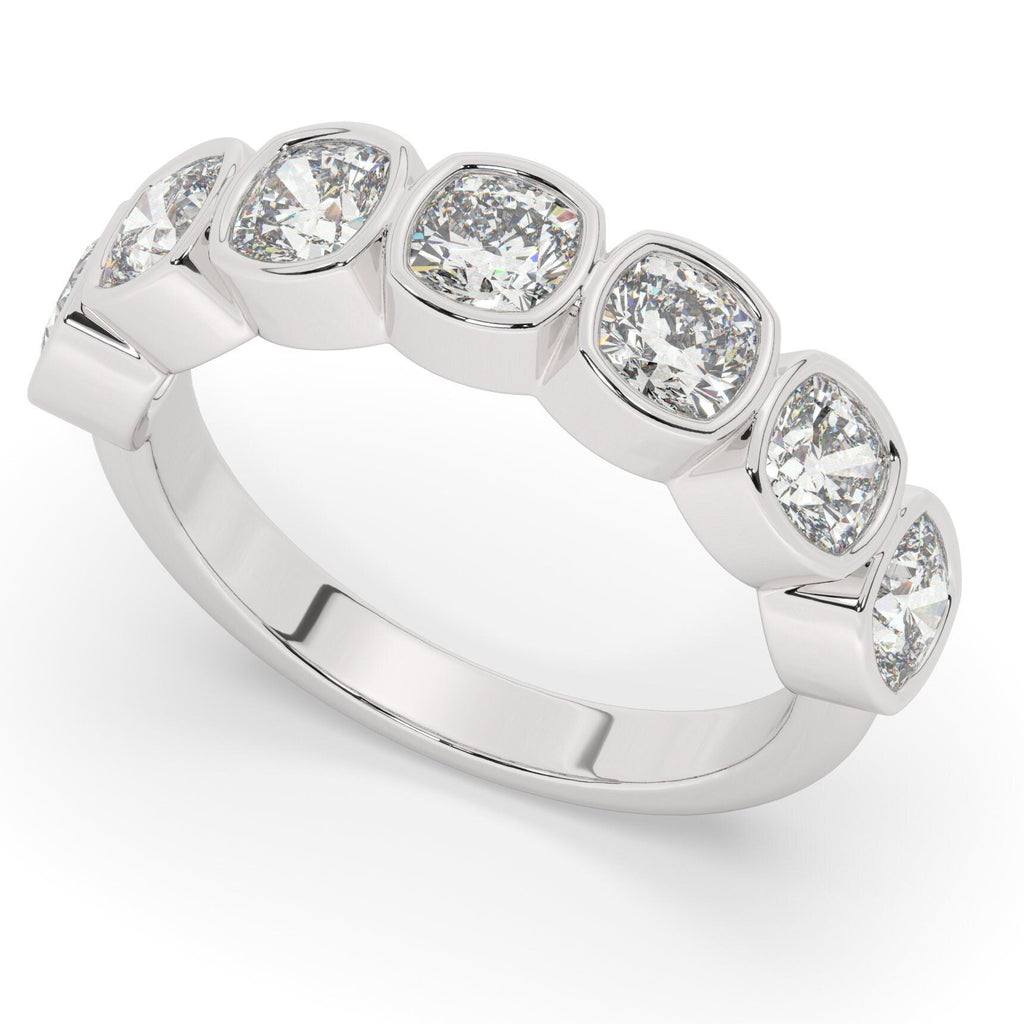 Cushion Cut Halfway Diamond Wedding Band / 2.5 CT Bezel Set Diamond
