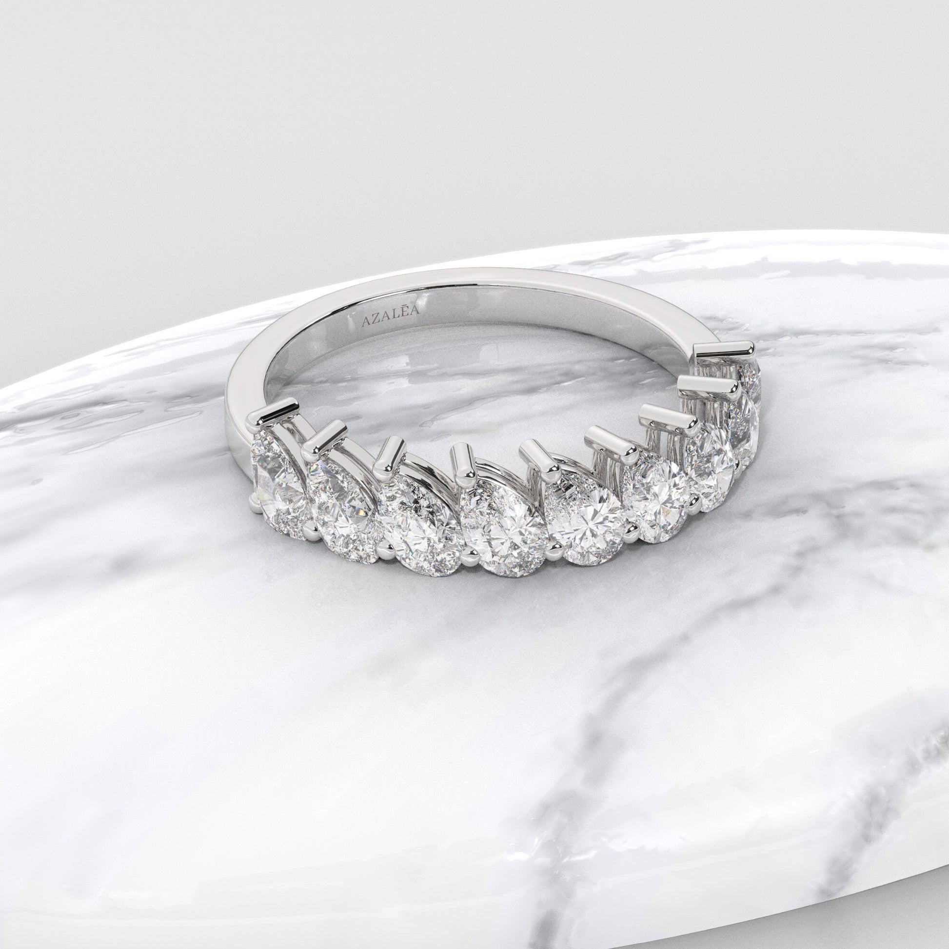 Tilted 1.8 CT Diamond Wedding Band 1.8 CT Pear Diamond