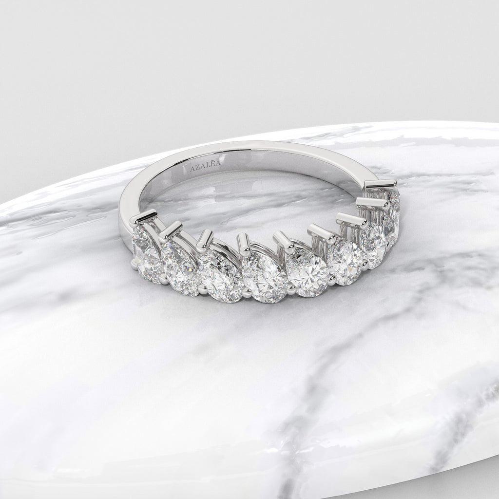 Tilted 1.8 CT Diamond Wedding Band 1.8 CT Pear Diamond