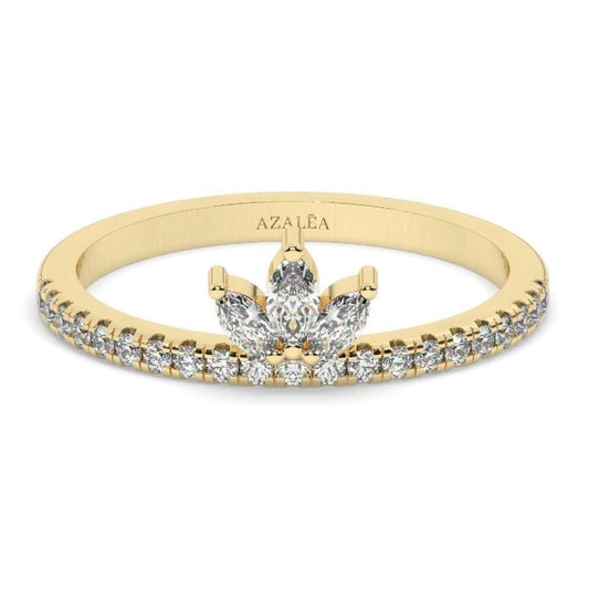 14k Marquise and Round Diamond Wedding Band / Engagement Ring / Stacking Ring / Crown Diamond Ring/ Bridal Gift / Contour Nesting Ring