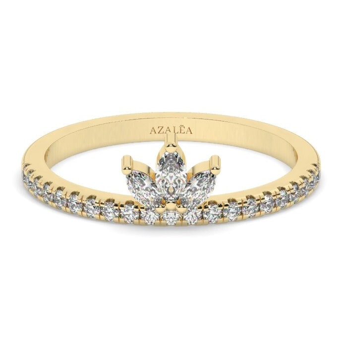 14k Marquise and Round Diamond Wedding Band / Engagement Ring / Stacking Ring / Crown Diamond Ring/ Bridal Gift / Contour Nesting Ring