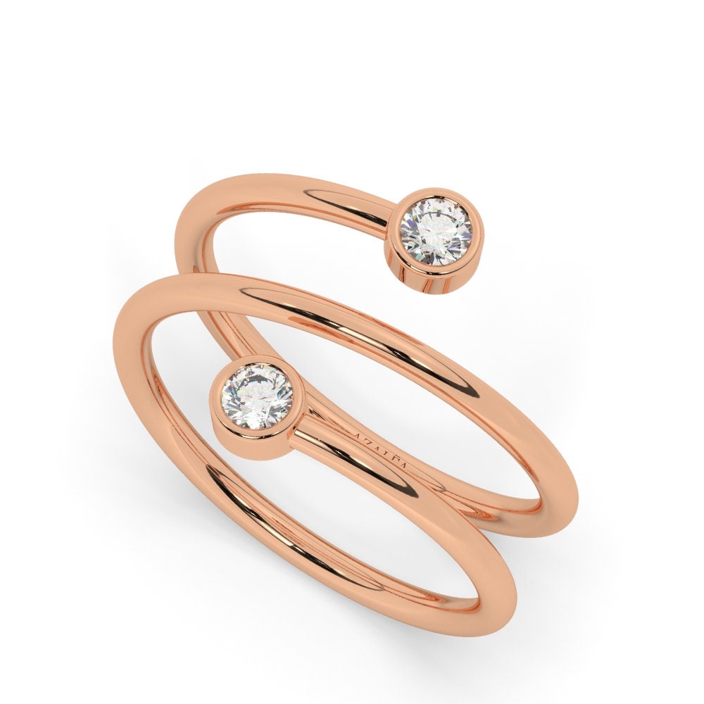 Diamond Spiral Cuff Ring / 14k Gold Spiral Diamond Cuff Ring / Anniversary Ring / Wedding Band / Stacking Ring / Bridal Gift / Birthday Gift