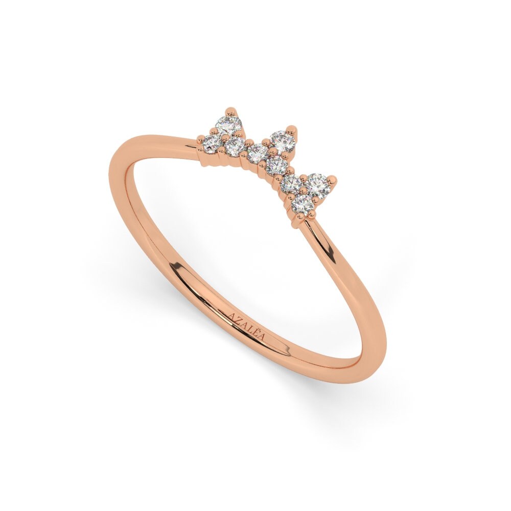 Curved Diamond Wedding Band / Crown Diamond Wedding Band / 14k Crown Shape Diamond Nesting Ring / Anniversary Gift / Diamond Gift Idea